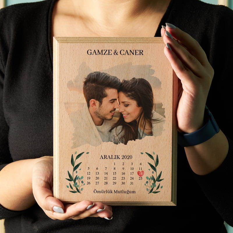 Yıldönümü Hediyesi Tarih ve Fotoğraf Baskılı Mini Ahşap Foto