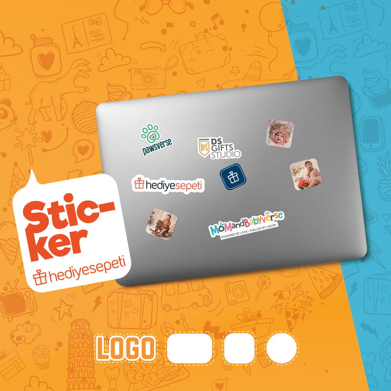 Yuvarlak Kesim Logo Baskılı 15 Adet Sticker Seti