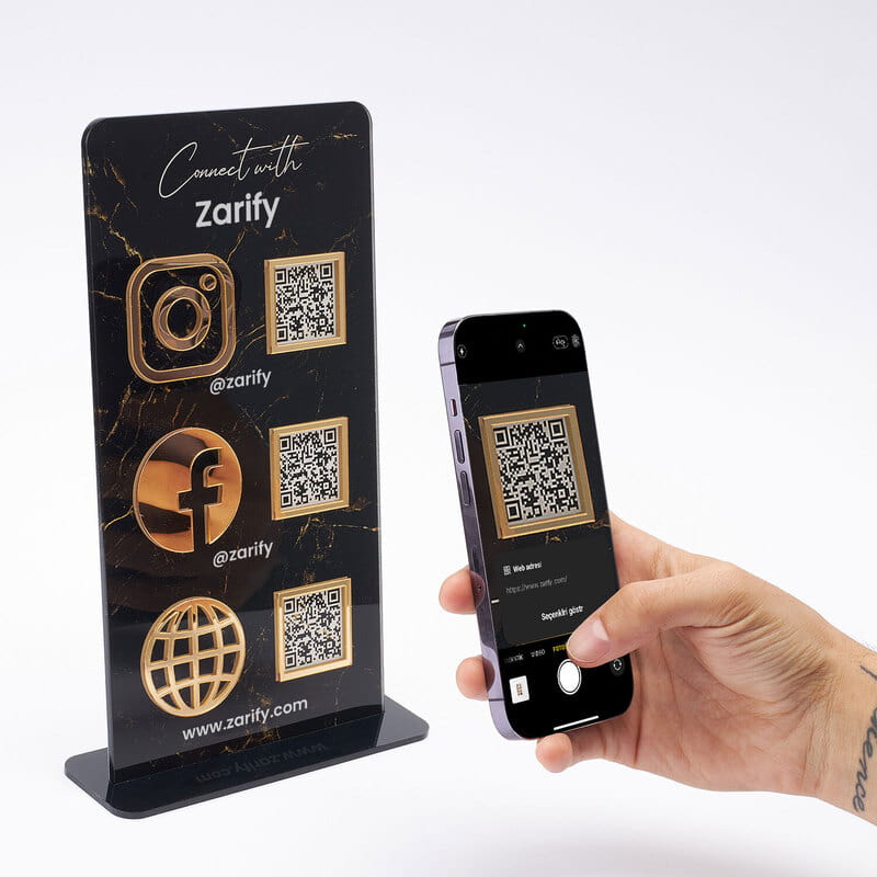 Akrilik Sosyal Medya QR Kodlu Kişiye Özel Plaket