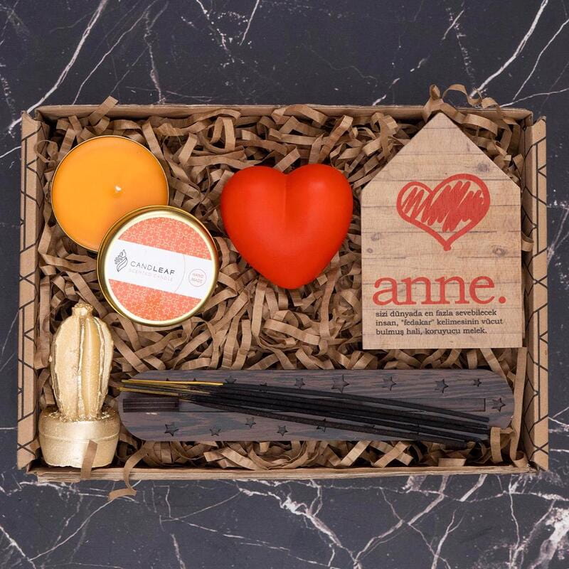 Anne Ahşap Çerçeve Kırmızı Led Işık Mum Biblo Tütsü Hediye Kutusu