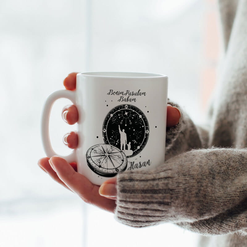 Baba Sen Benim Pusulamsın Tasarımlı Porselen Kupa Bardak