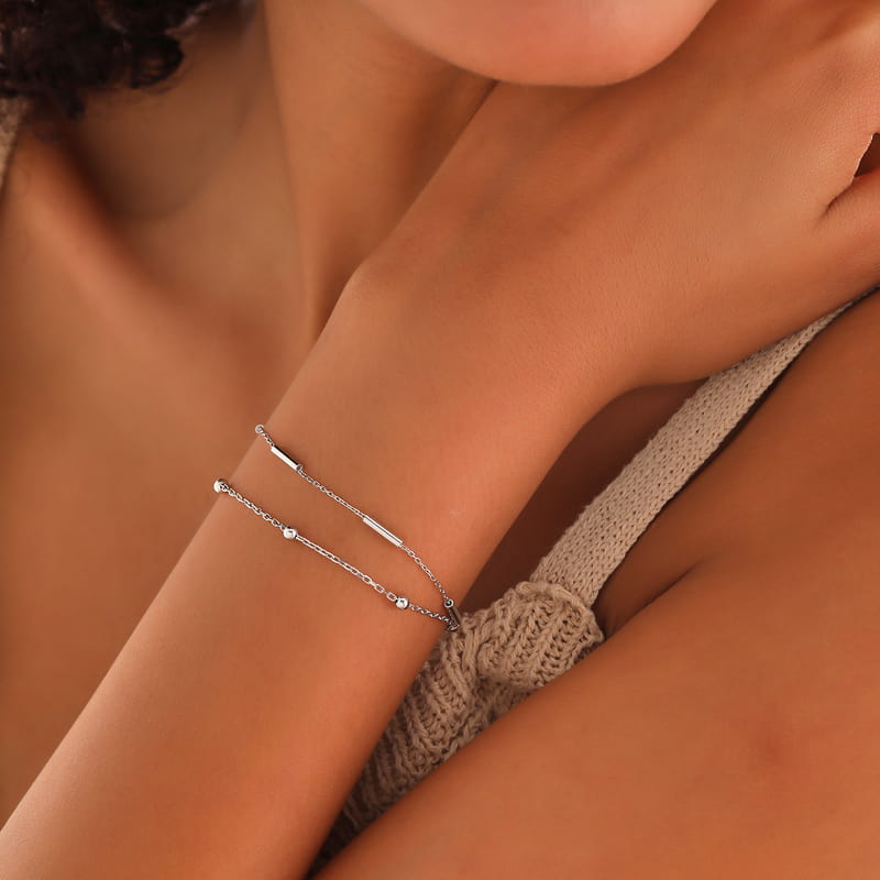 Çiftli İtalyan Zincirli Kadın Gümüş Bileklik