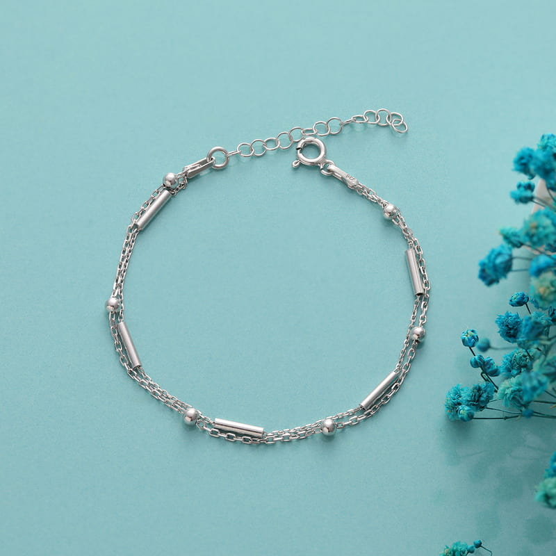 Çiftli İtalyan Zincirli Kadın Gümüş Bileklik