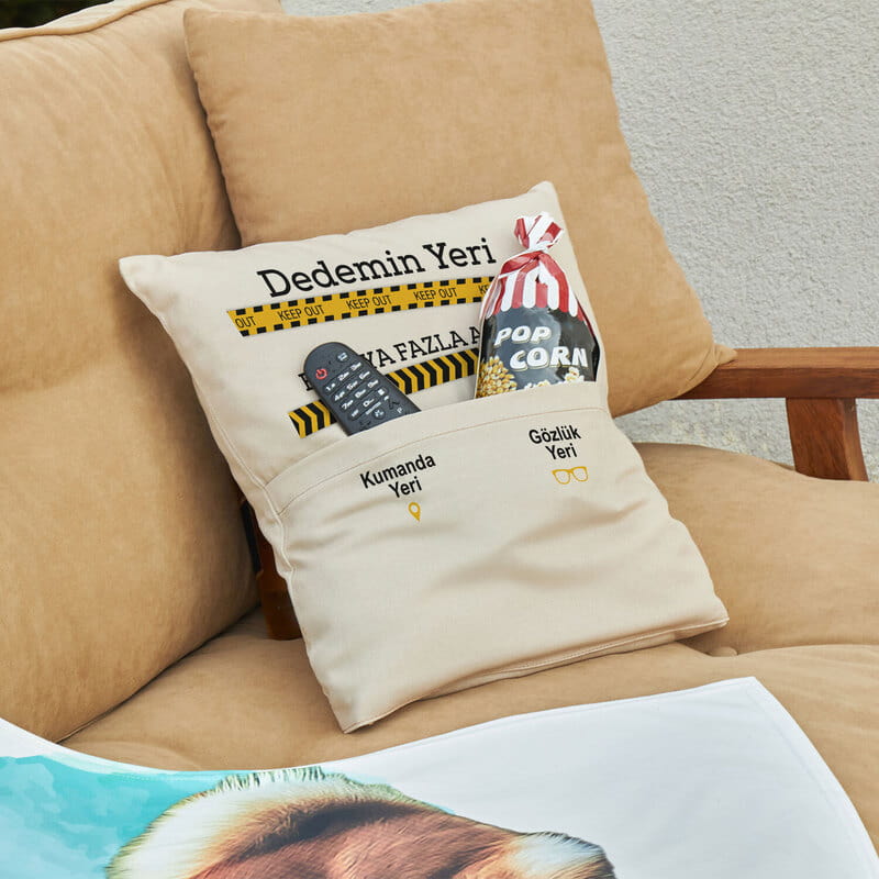Dedemin Yeri Tasarımlı Cepli Kırlent Yastık