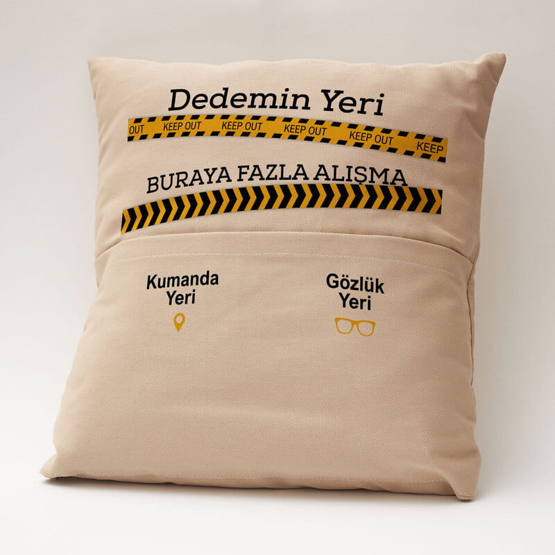 Dedemin Yeri Tasarımlı Cepli Kırlent Yastık