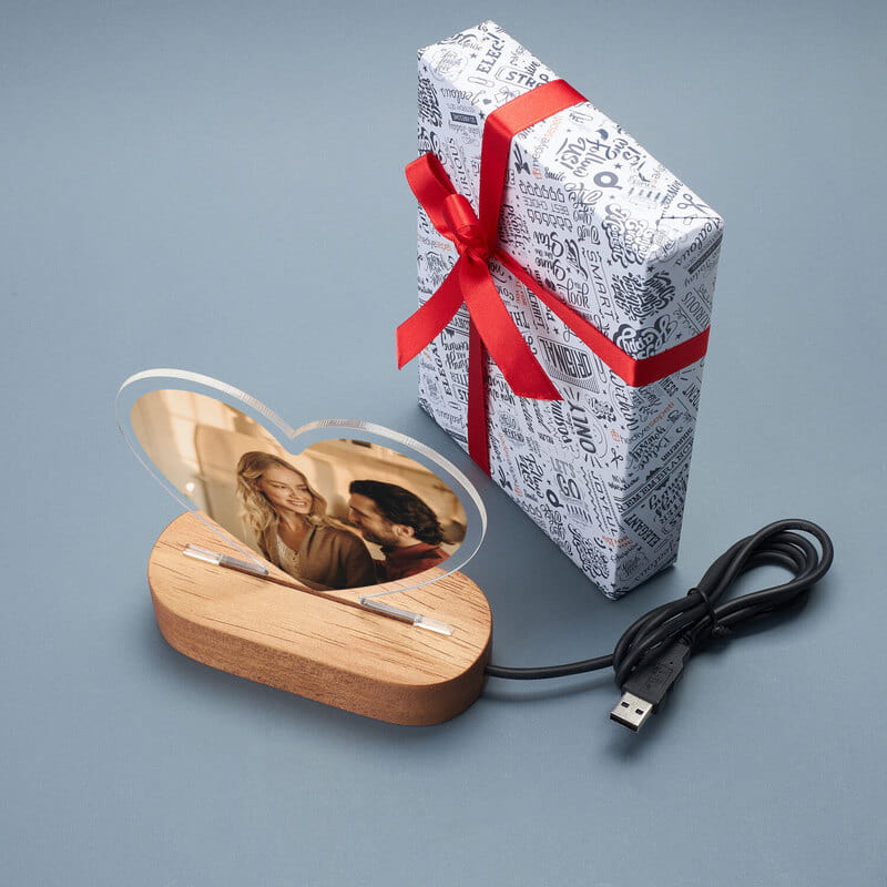 Fotoğraf Baskılı Kalp Kesim Led Lamba