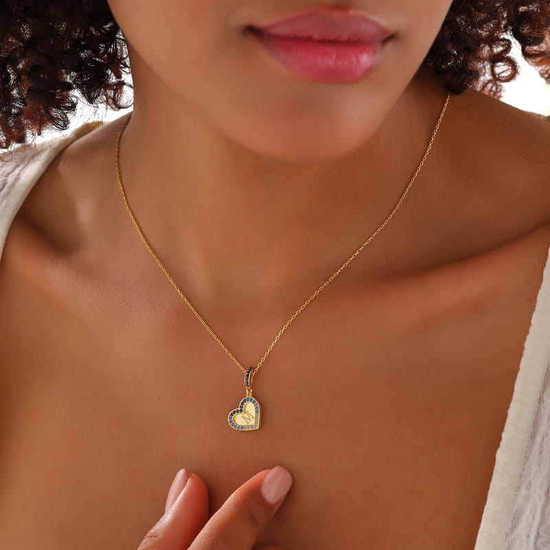 Harf Özelleştirmeli Zirkon Taşlı Gümüş Kalp Kolye