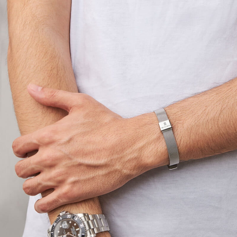 Harf ve Tarih Özelleştirmeli Hasır Erkek Bileklik