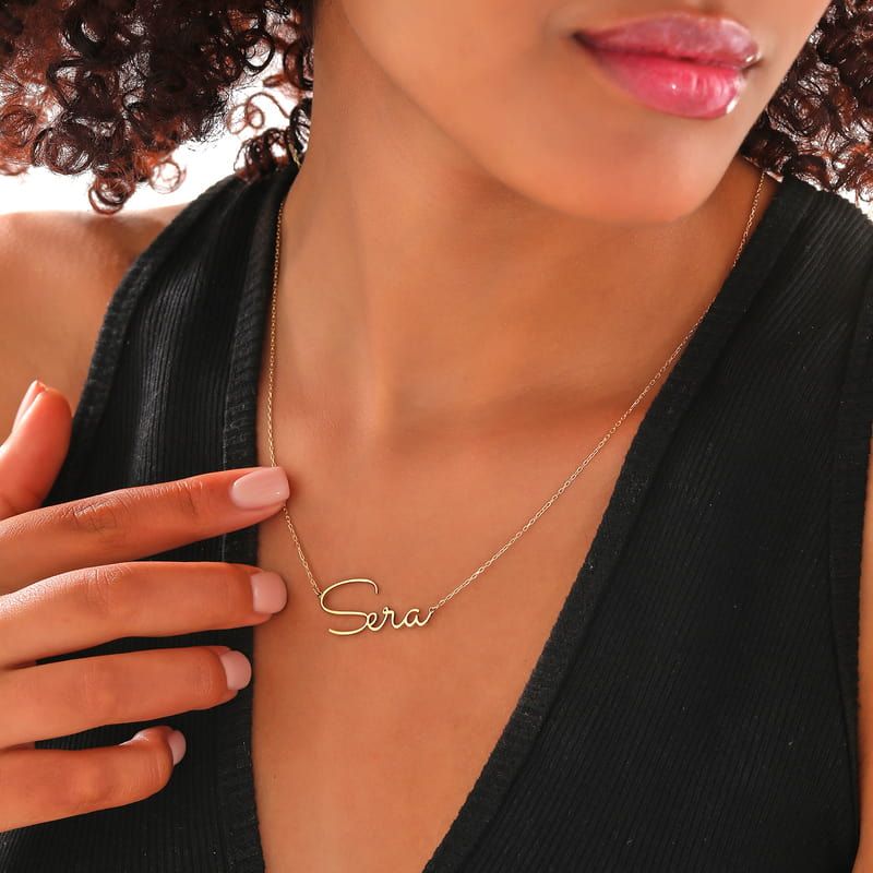 İmza Stili İsim Yazılı Kadın Gümüş Kolye