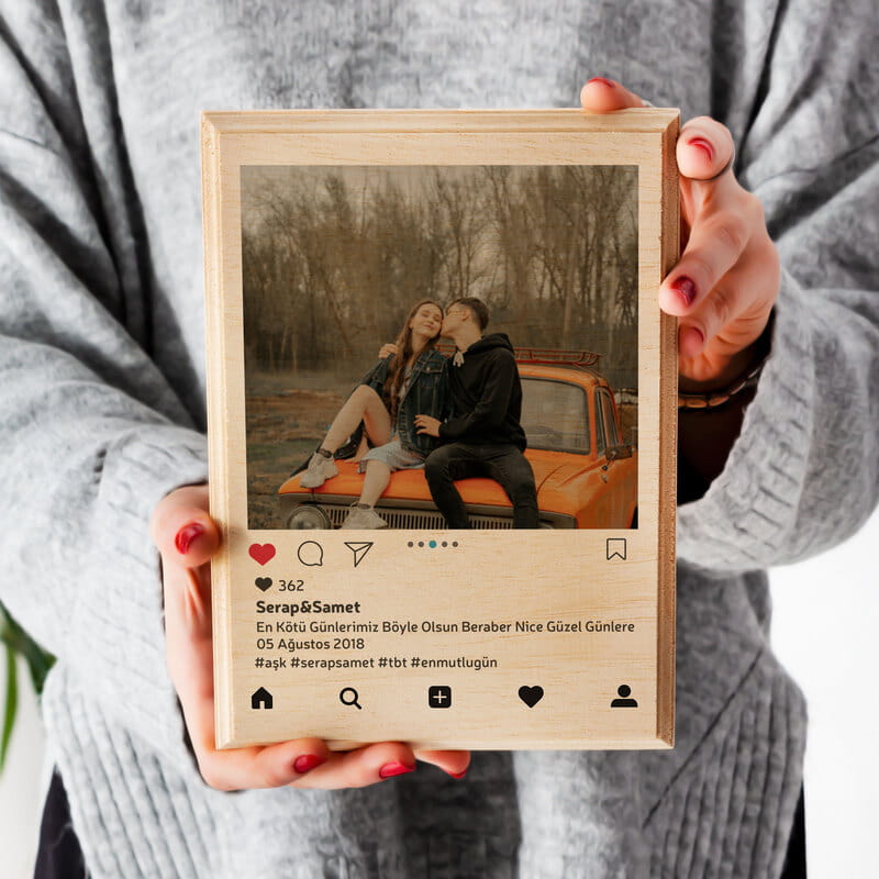 Instagram Tasarımlı Baskılı Mini Ahşap Foto
