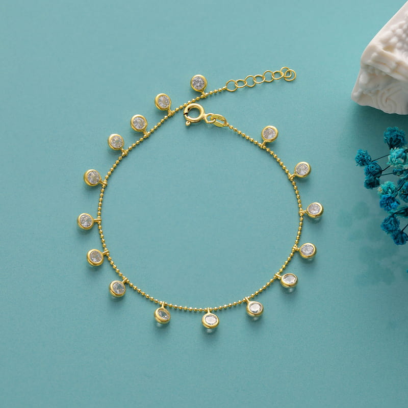 İtalyan Zincir Sıralı Zirkon Taşlı Gümüş Bileklik