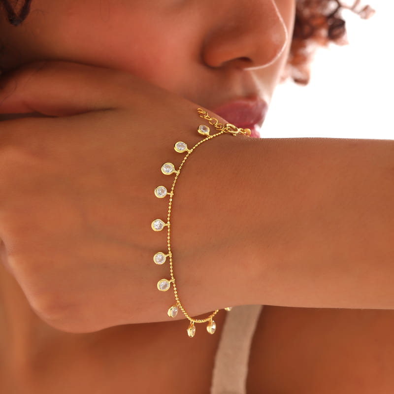 İtalyan Zincir Sıralı Zirkon Taşlı Gümüş Bileklik