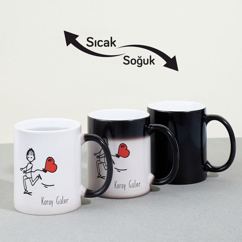 Kavuşan Sevgililer Tasarımlı 2'li Sihirli Kupa Bardak Seti