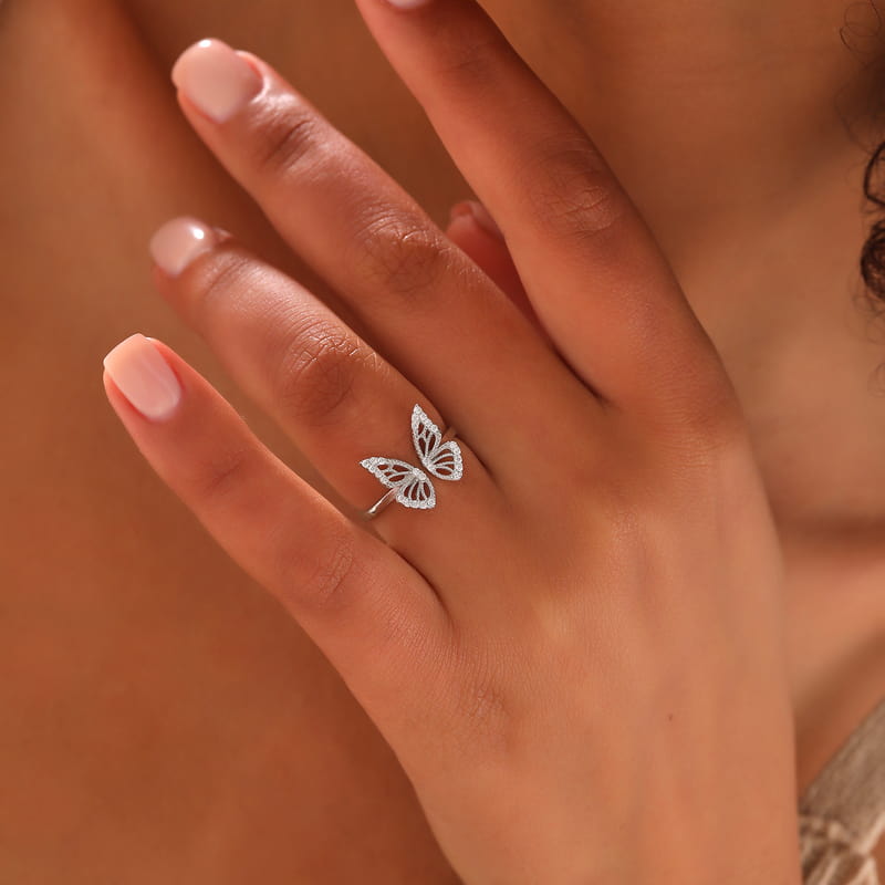 Kelebek Tasarımlı Taşlı Gümüş Yüzük