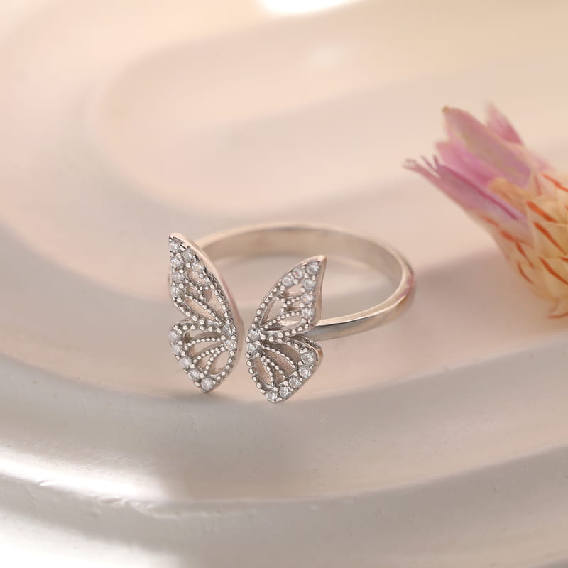 Kelebek Tasarımlı Taşlı Gümüş Yüzük