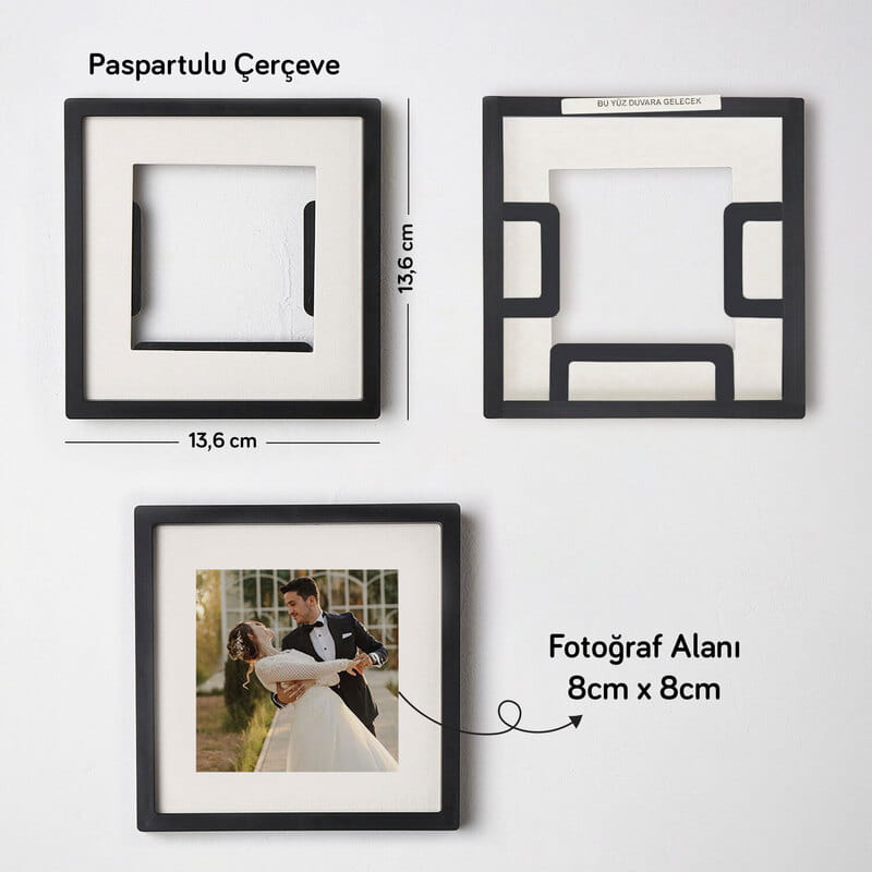 Kişiye Özel Paspartulu 4'lü Yapışkan Fotoğraf Çerçevesi