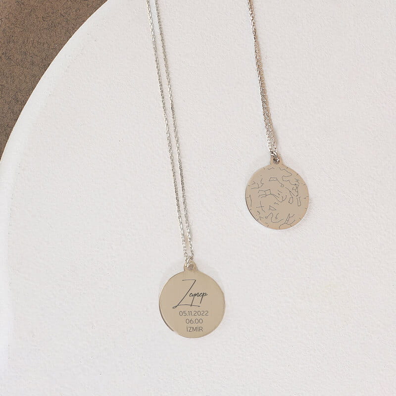 Kişiye Özel Yıldız Haritası Gümüş Kolye