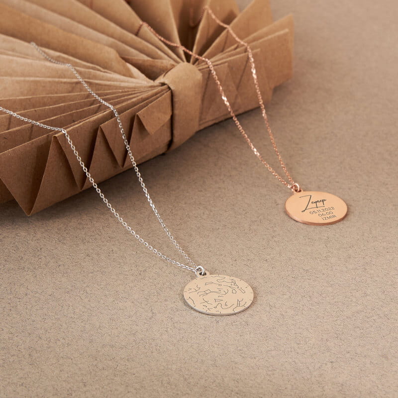 Kişiye Özel Yıldız Haritası Gümüş Kolye