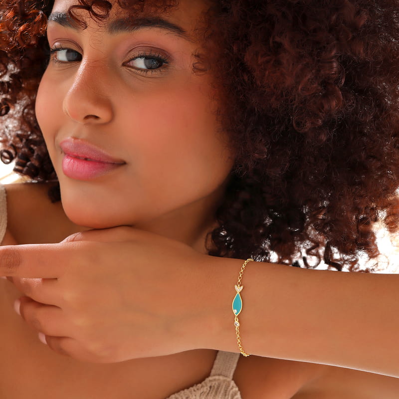 Mineli Balık Tasarımlı Gümüş Bileklik