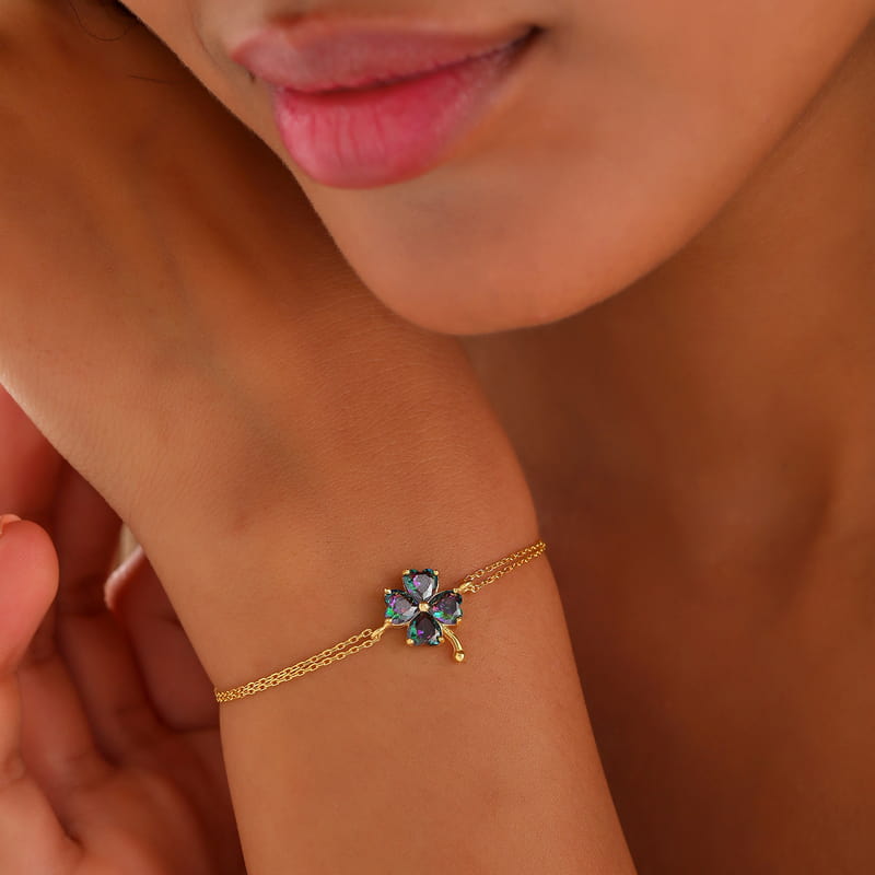 Mistik Topaz 4 Yapraklı Yonca Gümüş Bileklik