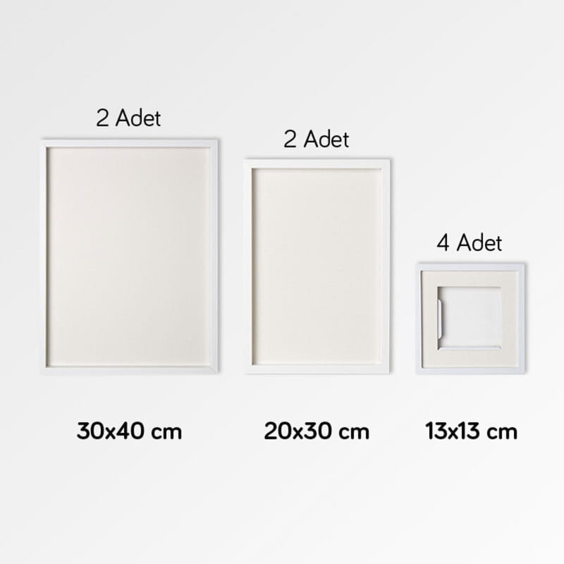 Paspartu Tasarımlı Fotoğrafınıza Özel 8'li Beyaz Çerçeve Seti