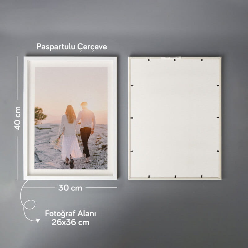 Paspartulu 3'lü Set 30x40 Fotoğrafınıza Özel Beyaz Çerçeve - Duvar Yapışkanlı