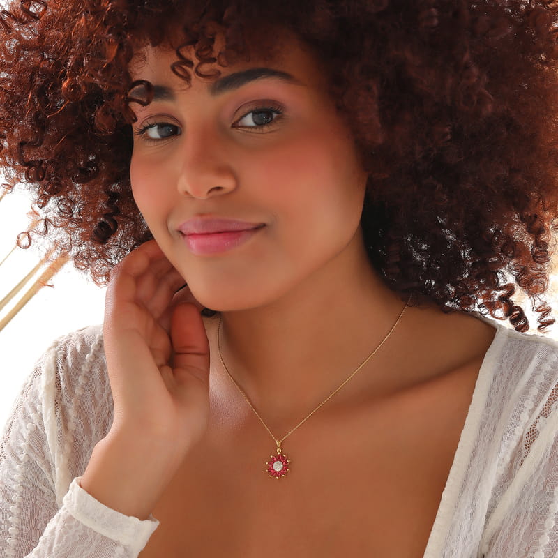 Pembe Zirkon Taşlı Gümüş Papatya Kolye