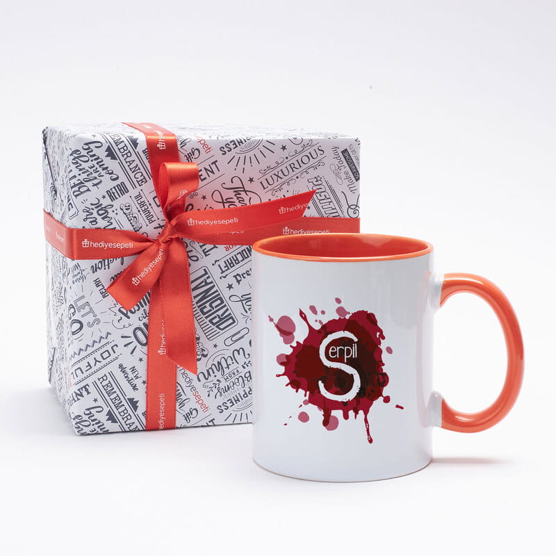 Rengarenk Sulu Boya Efektli İsimli Kahve Kupası