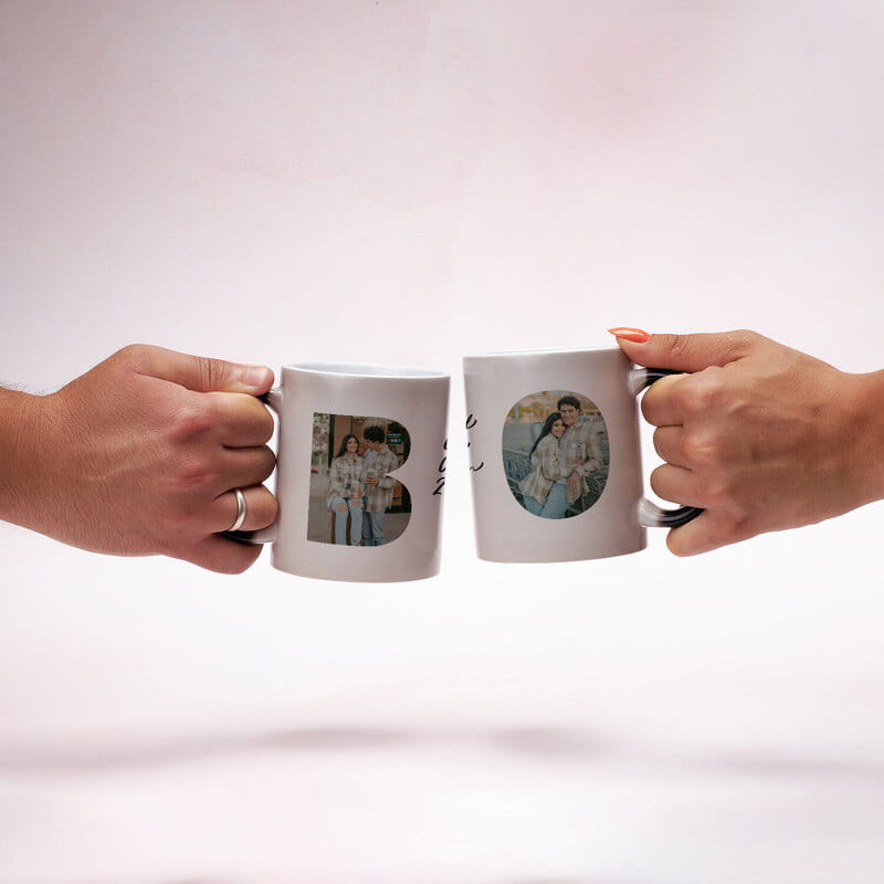 Sevgiliye Hediye Harf Fotoğraflı 2'li Sihirli Kupa Seti