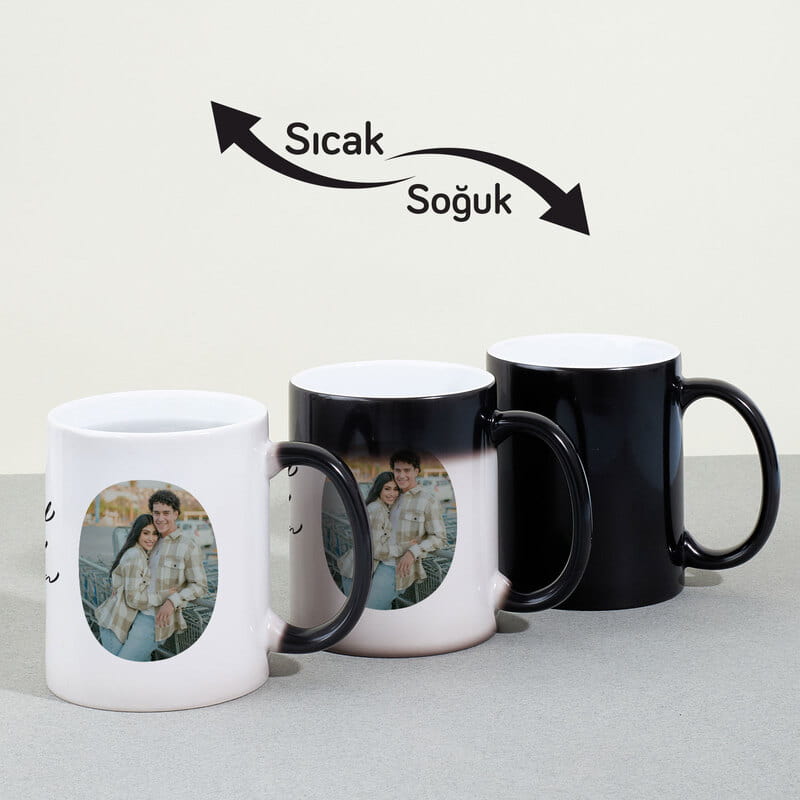 Sevgiliye Hediye Harf Fotoğraflı 2'li Sihirli Kupa Seti