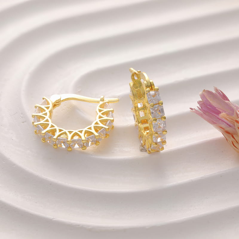 Sıralı Zirkon Taşlı Gümüş Halka Küpe