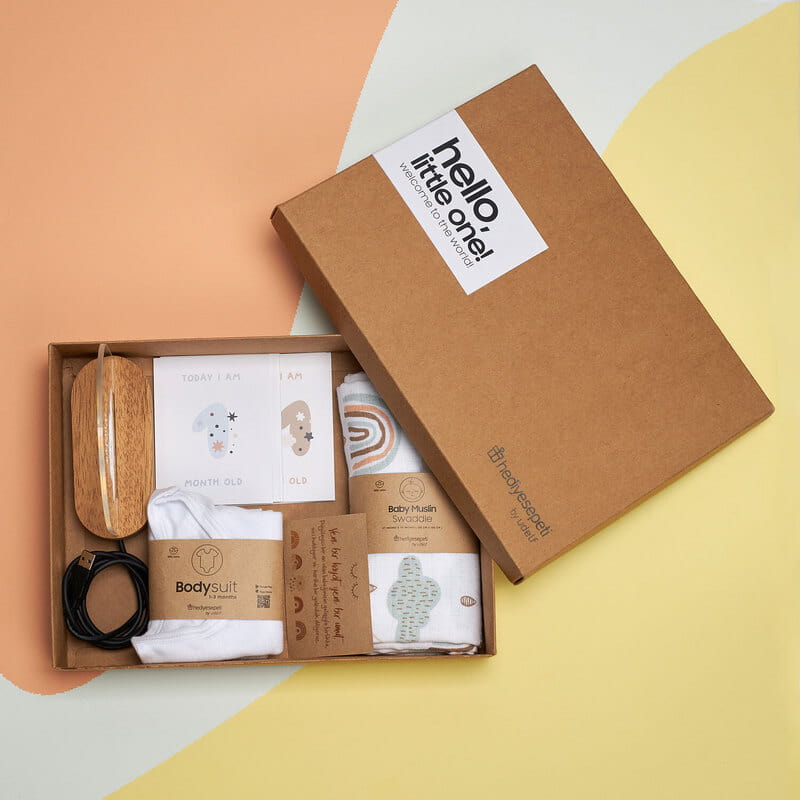 Yeni Doğan Bebek Body, Müslin, Led Lamba, Yaş Kartları Hediye Kutusu
