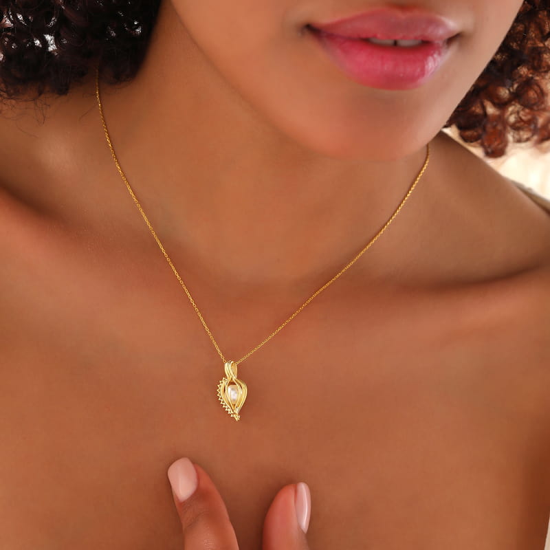 Zirkon Taşlı İnci Gümüş Kolye