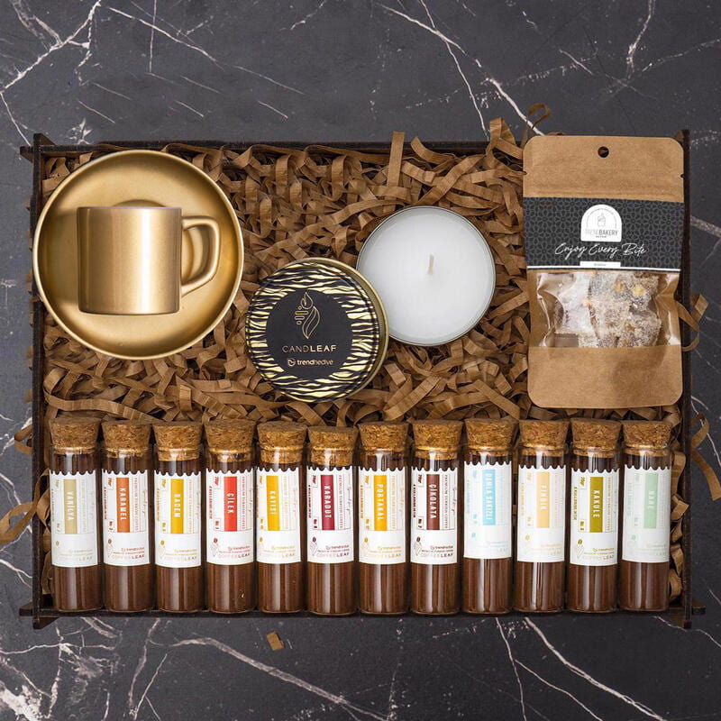 12 Çeşit Türk Kahvesi Çerezlik Mum Kahve Fincanı Hediye Kutusu