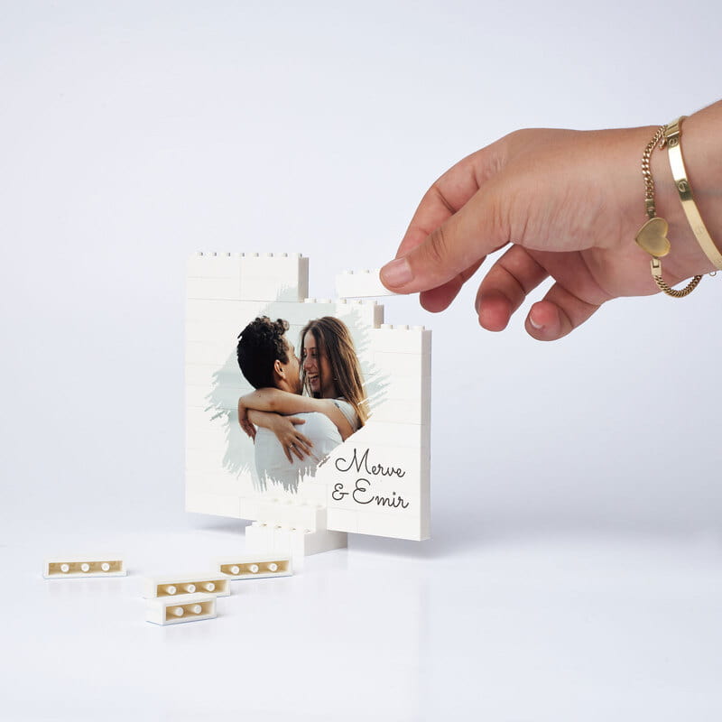 46 Parça Çiftlere Özel İsim ve Fotoğraflı Block Puzzle
