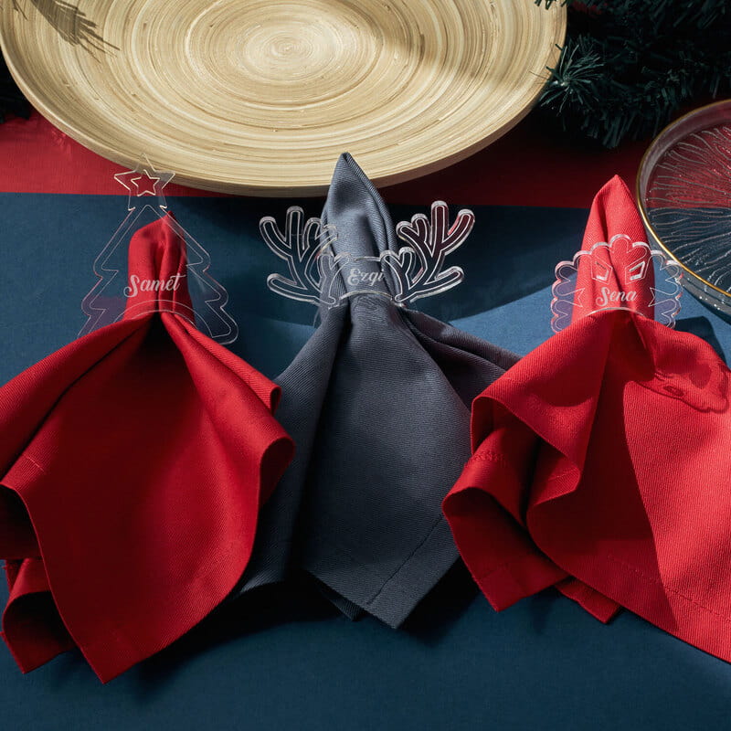 6 Parça 3 Model İsme Özel Yılbaşı Temalı Peçete Yüzüğü