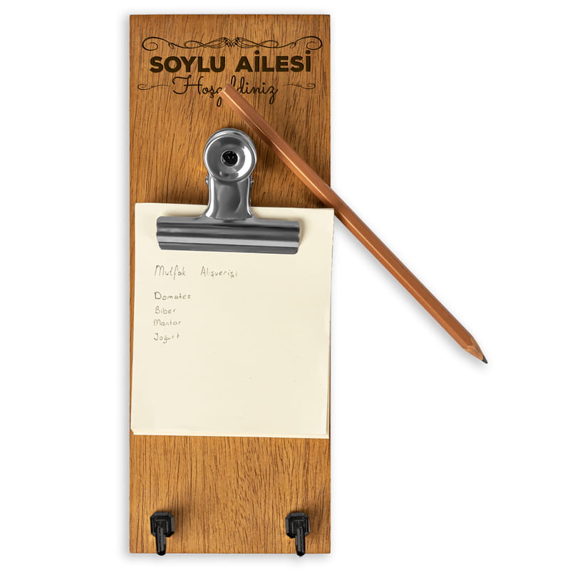 Aile Soyadına Özel Not Tutacaklı Anahtar Askılığı