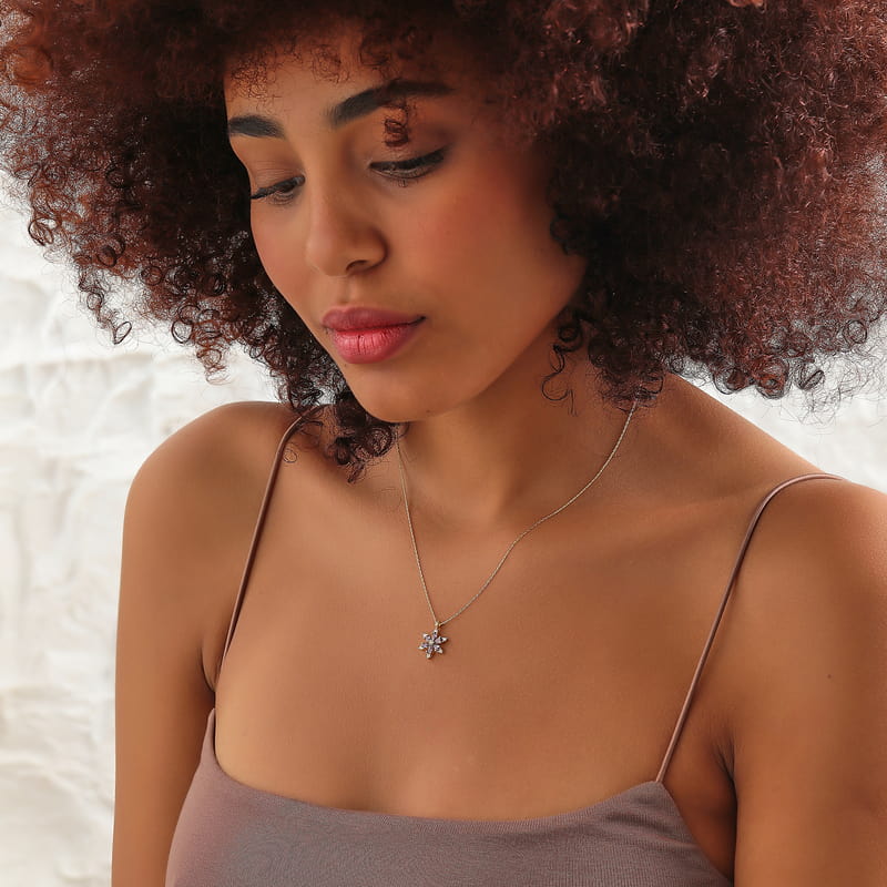 Ametist Taşlı Lotus Çiçeği Gümüş Kolye