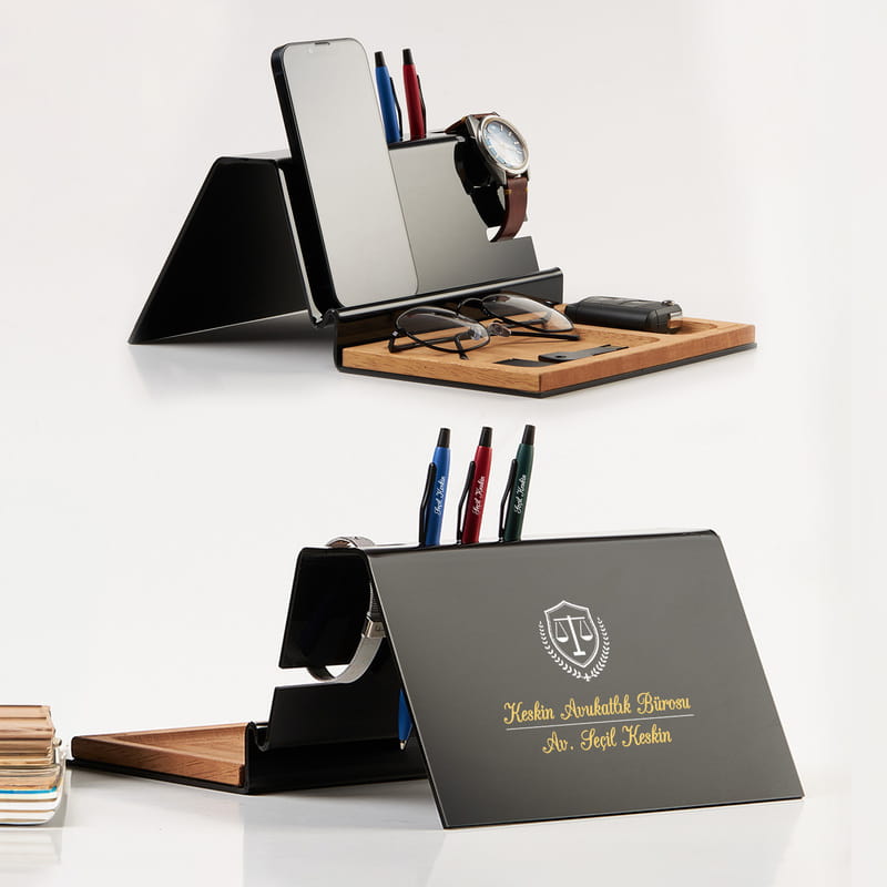 Avukata Hediye İsim Yazılı 3 Kalemli Masaüstü Düzenleyici