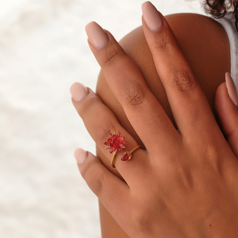 Ayarlanabilir Lotus Çiçeği 925 Ayar Gümüş Yüzük