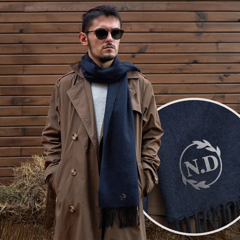 Baş Harfler Nakış İşlemeli Erkek Boyun Atkısı