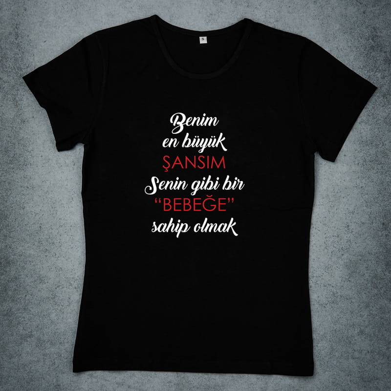 Benim En Büyük Şansım Tasarımlı Tişört Çocuk Body Kombini Siyah Beyaz - %100 Pamuklu Kumaş