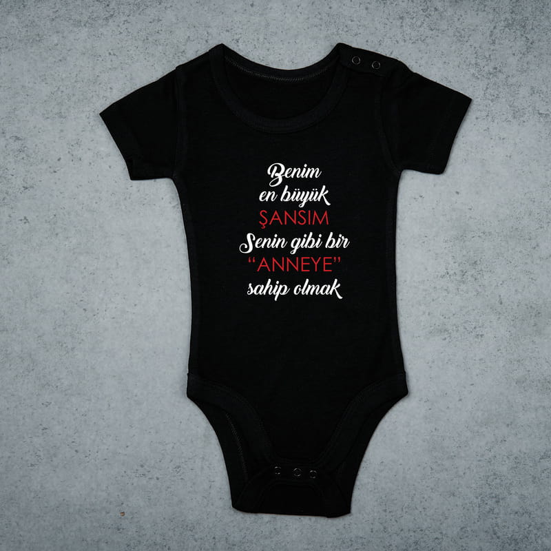 Benim En Büyük Şansım Tasarımlı Tişört Çocuk Body Kombini Siyah Beyaz - %100 Pamuklu Kumaş