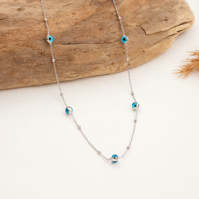 Cam Gözlü Nazar Boncuğu Zarif Gümüş Kolye