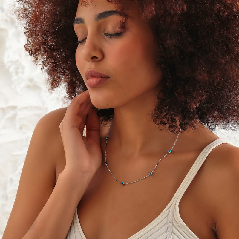 Cam Gözlü Nazar Boncuğu Zarif Gümüş Kolye