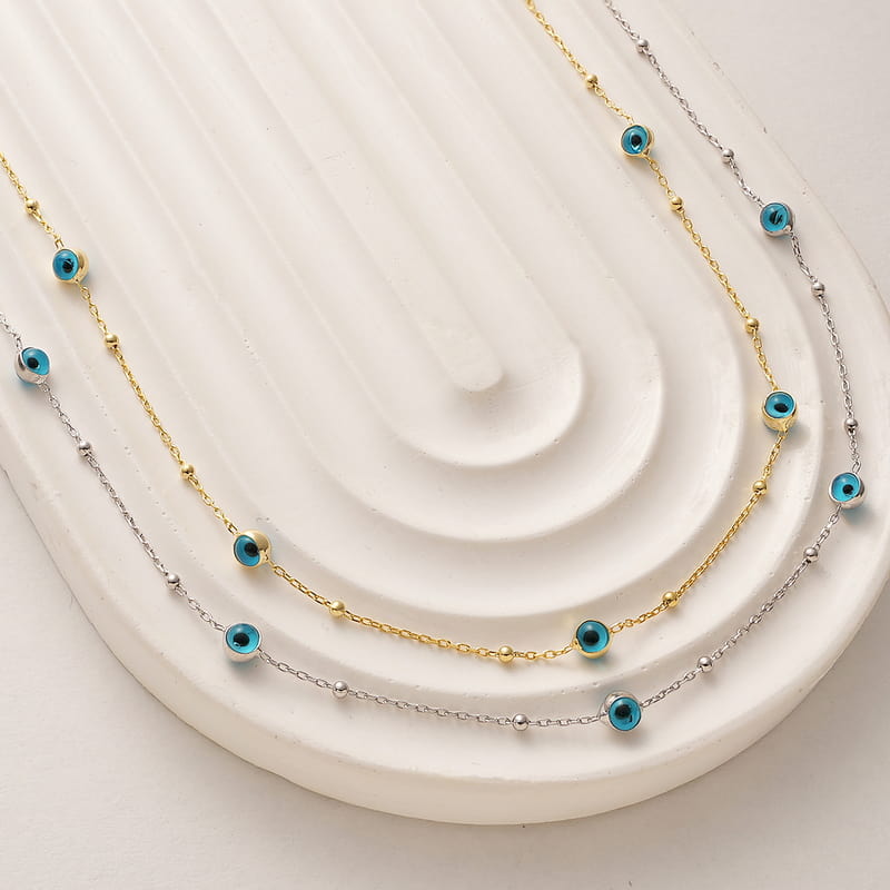 Cam Gözlü Nazar Boncuğu Zarif Gümüş Kolye