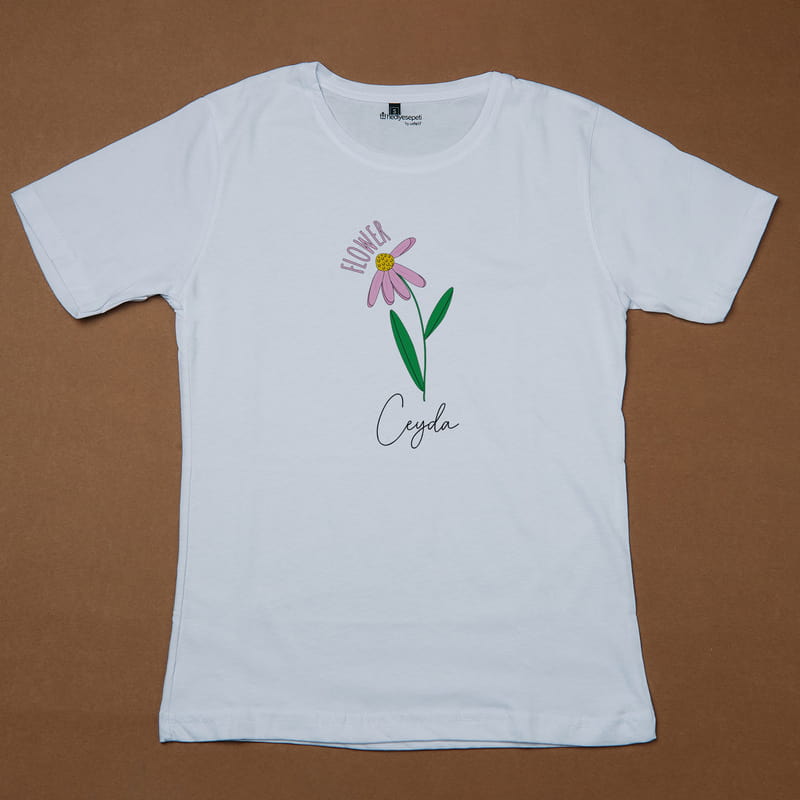 Çiçek Tasarımlı İsime Özel Anne Tişört Bebek Body Kombini