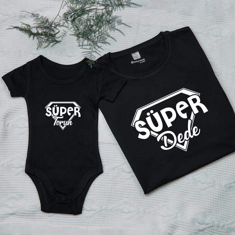 Dedeye Hediye Dede Torun İkili Tişört Body Kombini - %100 Pamuklu Kumaş