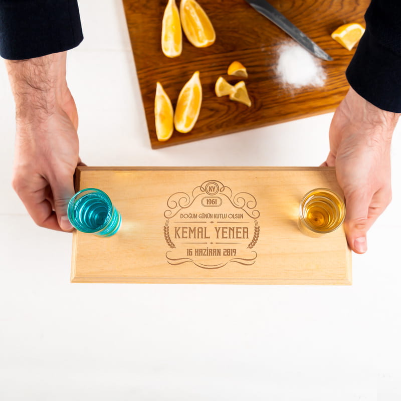 Doğum Günü Hediyesi 2li Shot Bardağı Sunum Tepsisi Seti