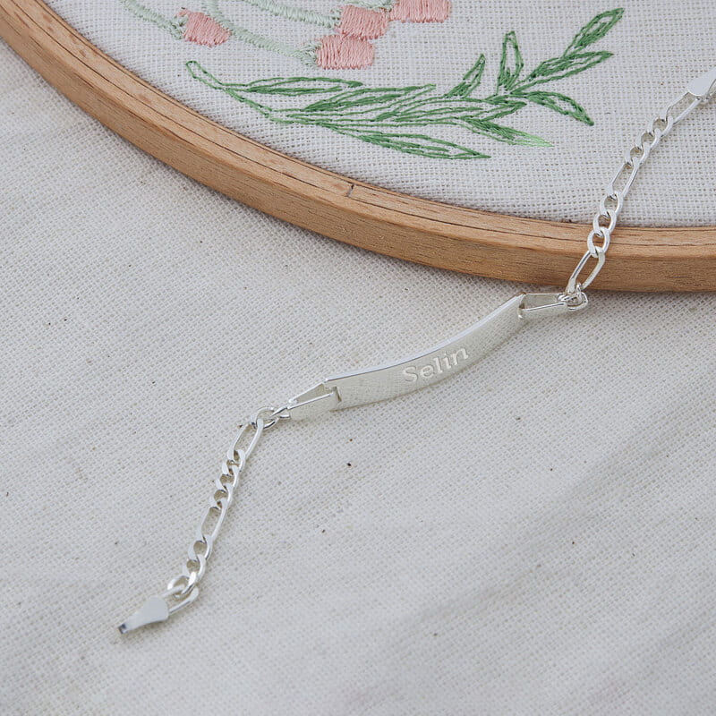 Düz Kesim Gümüş İsim Yazılı Çocuk Künyesi